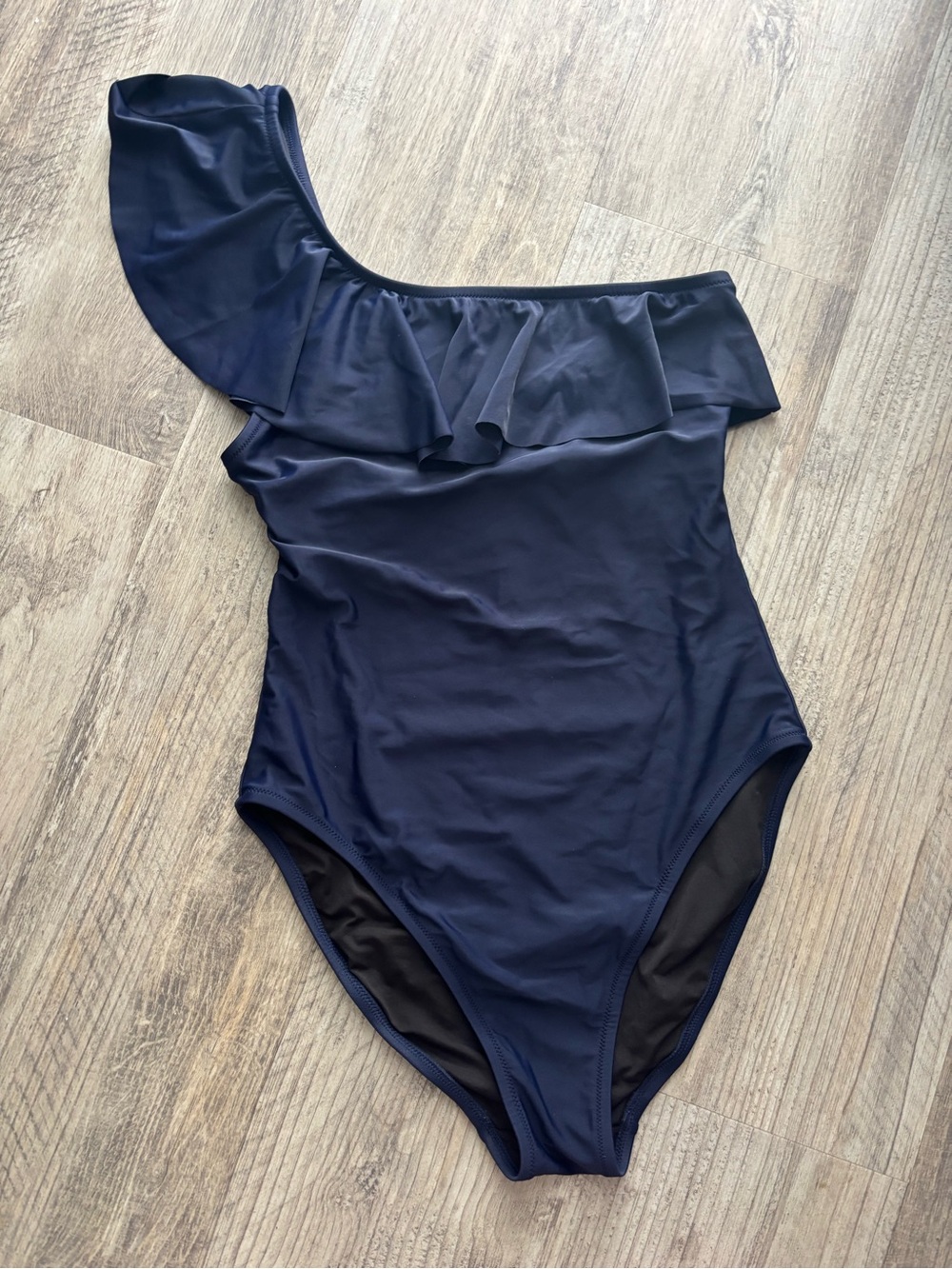 J. Crew Navy One-Shoulder Ruffle Swimsuit